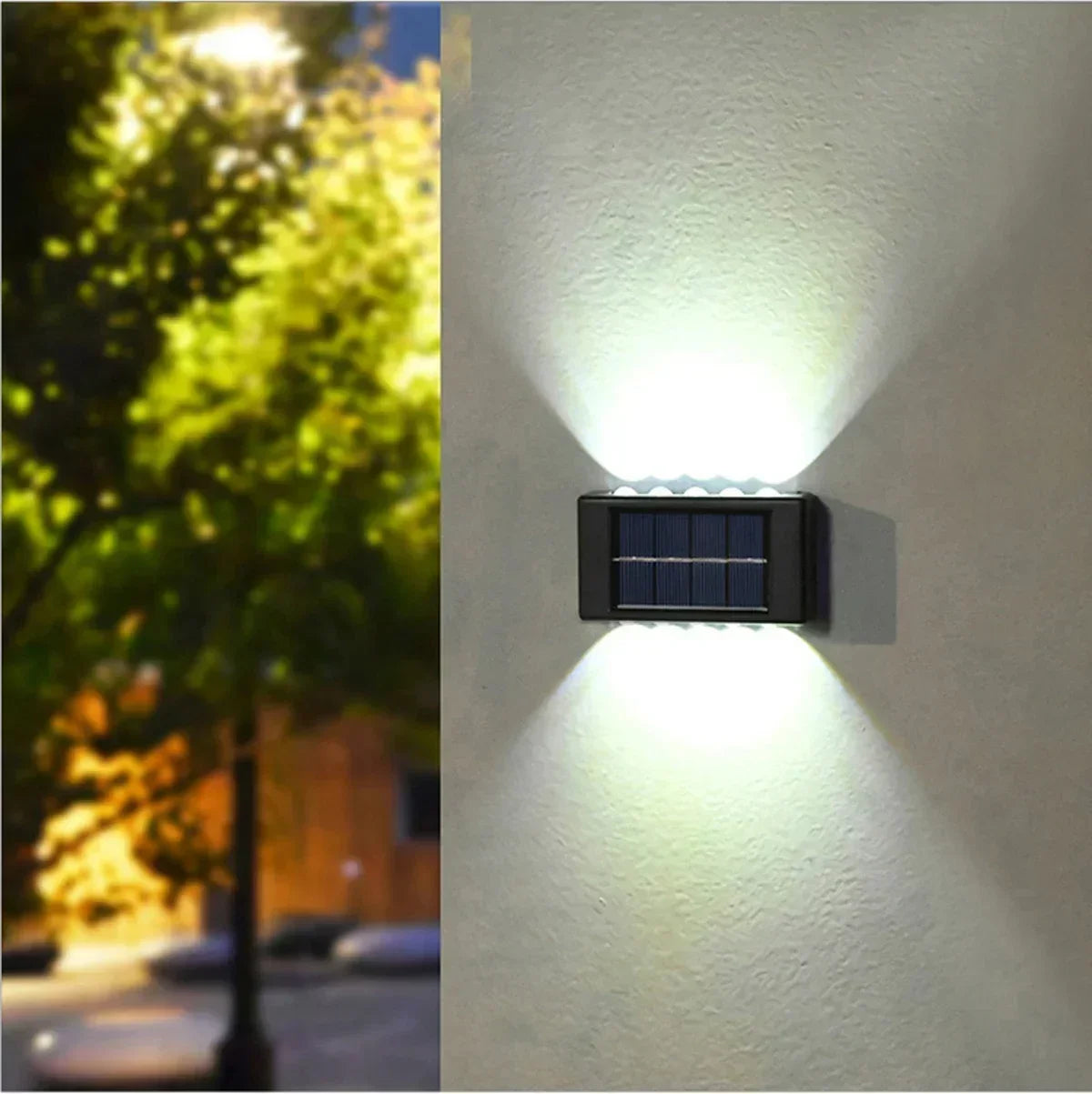 Buitenzonne-LED-wandlampen, waterdichte LED-zonnelamp, op- en neergaande lichtgevende verlichting voor tuin, balkon, tuin, straatdecoratielampen