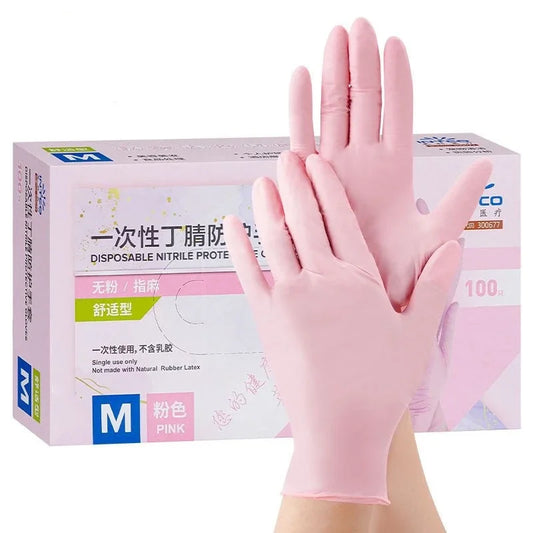 100PCS Pink Nitrile Gloves Disposable Latex Gloves Powder Free for Household Cleaning Beauty Salon Working Kitchen Gloves