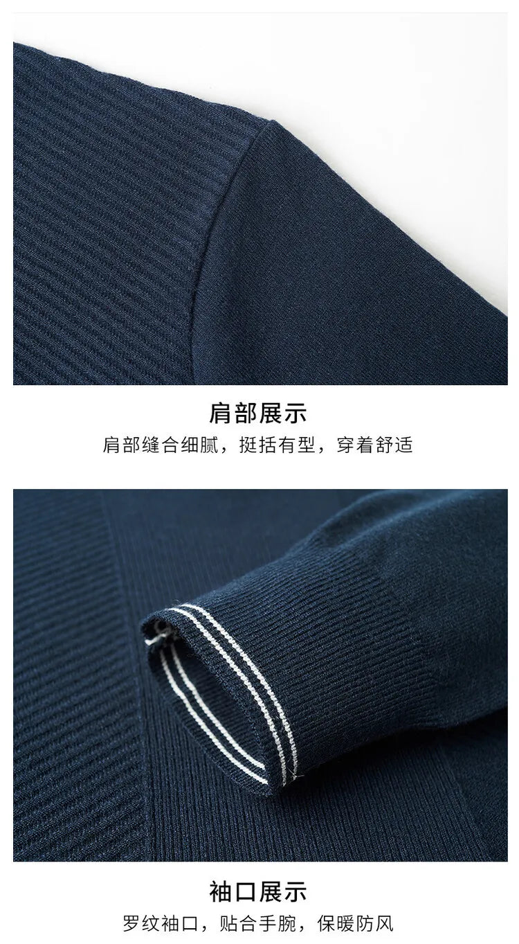 Men's Solid Colour Business Casual Polo Shirt, Suitable For Daily Commute, Pullover Sweater, Warm Knitted Long-Sleeved Cardigan