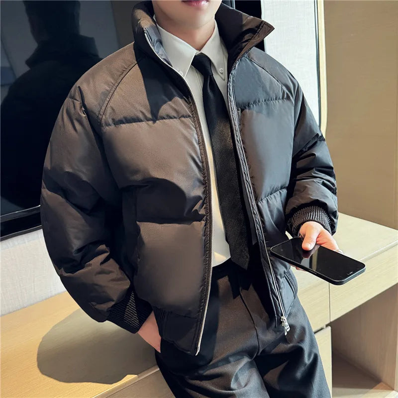 Men's Loose and Casual Thickened Down Jacket With Stand-Up Collar, Suitable For Daily Commuting, Autumn, Winter, and Leisure