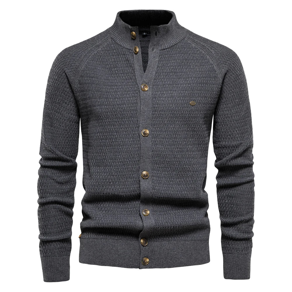 Men's Knitted Cardigan Cotton High Quality Button Mock Neck Sweater for Men's New Winter Designer Cardigans