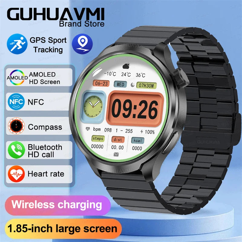 GPS Sports Smartwatch Men AMOLED Screen Compass Altimeter Heart rate BP NFC Bluetooth Call Smart Watch For Men - Compatible With HUAWEI IOS