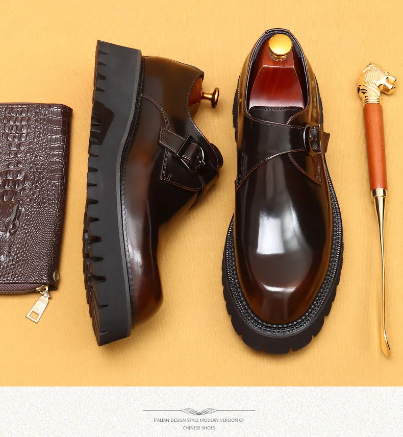 British casual leather shoes genuine leather formal business men shoes thick soled Oxford shoes patent leather Derby shoes