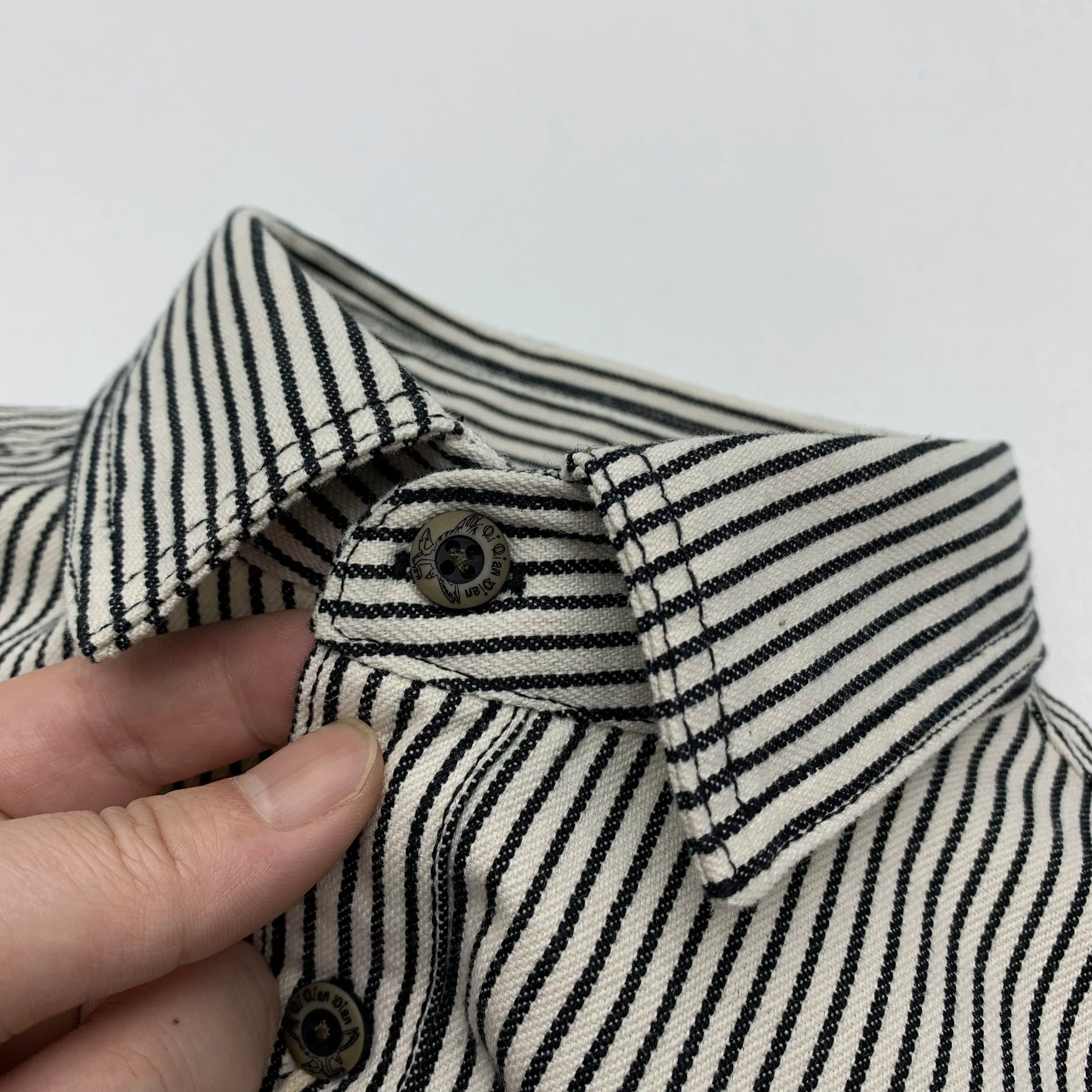 2025 Lente Nieuwe Japanse Retro Lange Mouw Revers Gestreepte Cargo Shirt Heren Amekaji 100% Katoen Gewassen Losse Dubbele Zakken Tops