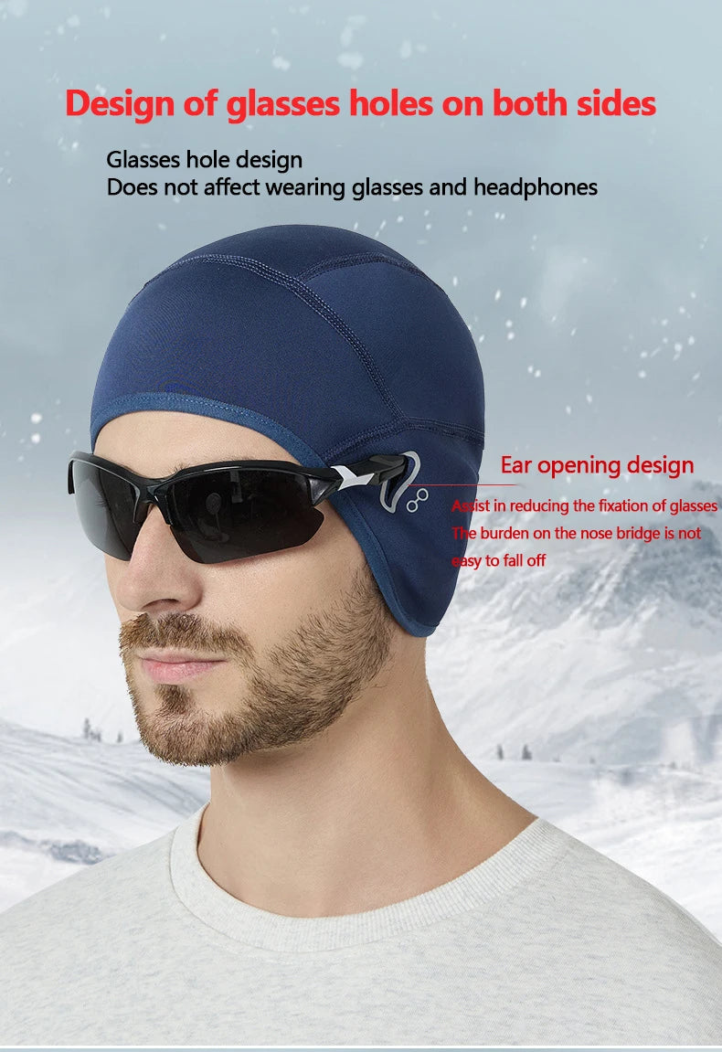 Winter thermische fietsmuts buiten onder MTB helm voering fleece muts sport heren fiets skiën muts hardlopen wandelen met bril