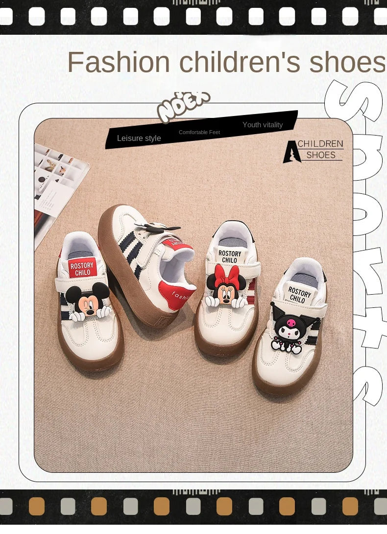 Cartoon Children's Casual Shoes Cute Minnie Girls Sneakers Fashion Mickey Boys Sport Shoes Anti-Slip Soft Sole Kids Board Shoes