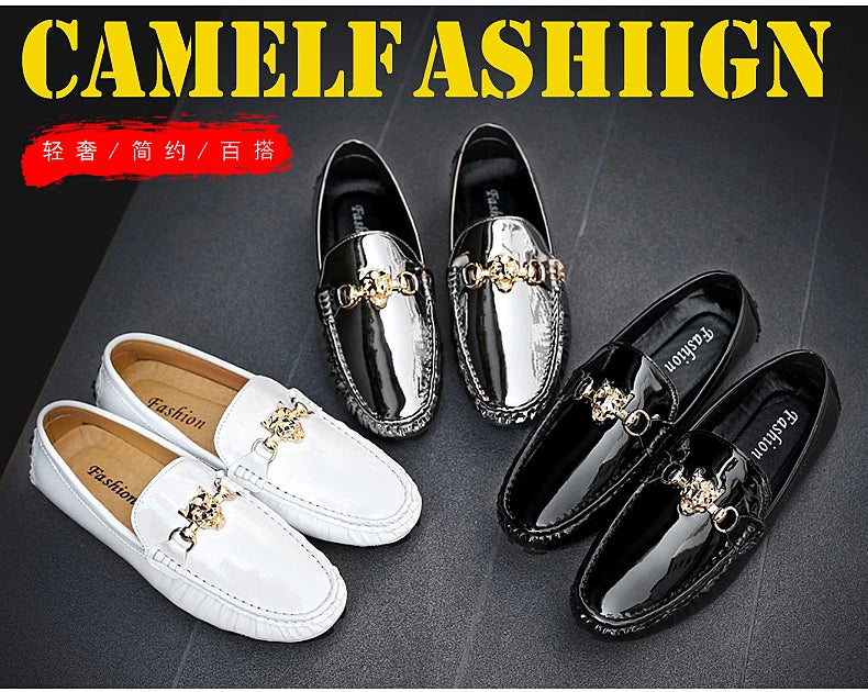 Stylish England Gentleman Casual Moccasin Shoes White Silver Mens Formal Dress Wedding Shoes Large Size 38-48 Youth Loafers