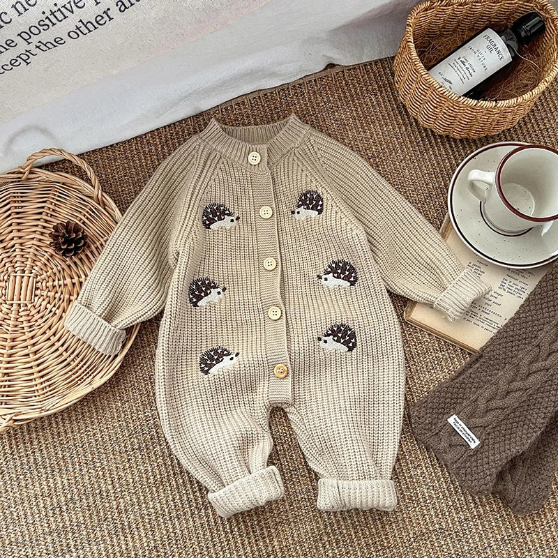 2025 Spring New Children Clothes Animal Embroidery Girls Rompers Single Breast Boys Jumpsuits For Babies 0-1Y Unisex