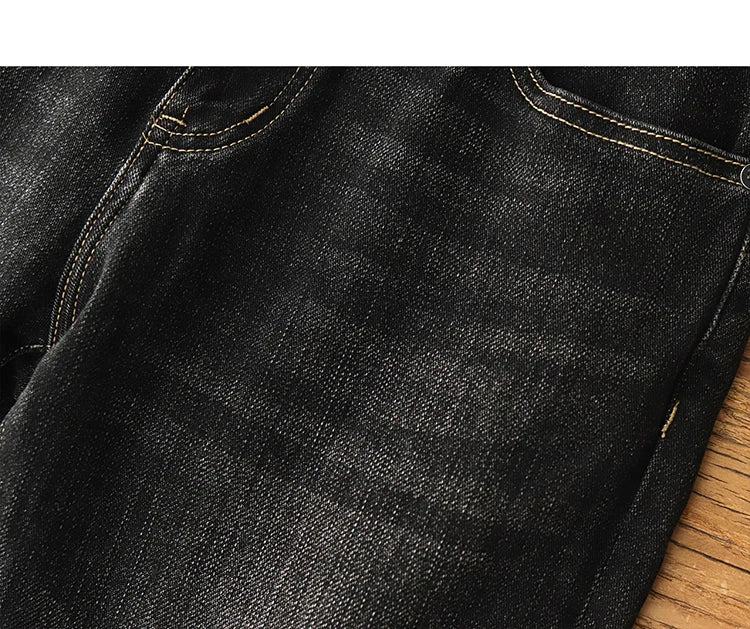 Herfst Nieuwe Amerikaanse Retro Zware Zwarte Denim Stretch Jeans Heren Eenvoudige Gewassen Oude Casual Rechte Slanke Potloodbroek