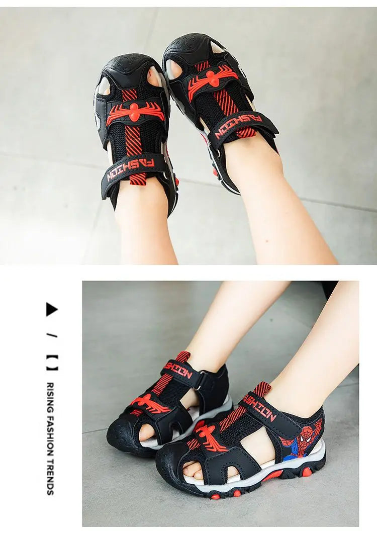 Children Sandals Male Summer Sandals Student Open Peep Toe Cartoon Beach Anti slip Soft Sole Black Blue Shoes Size 26-35
