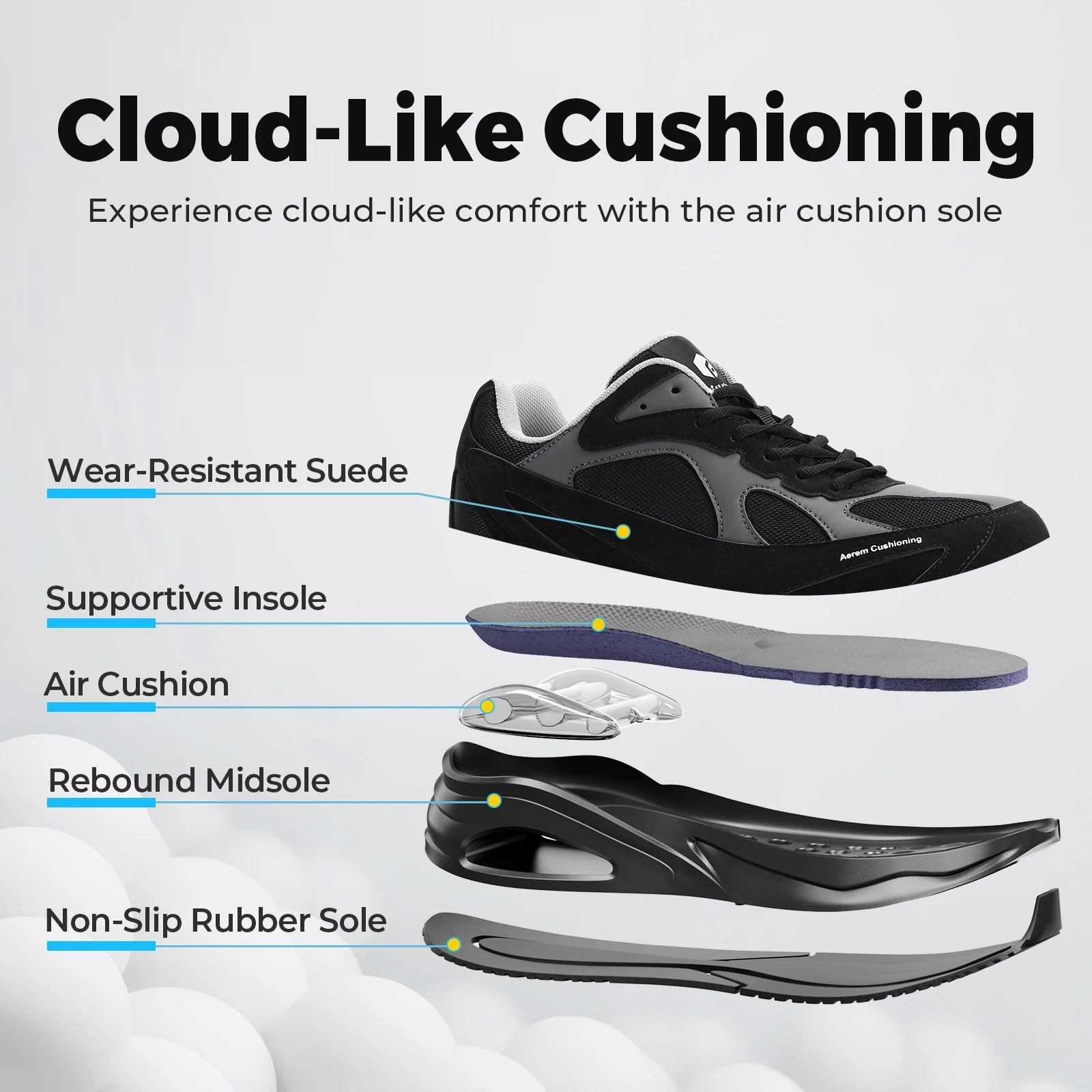 Men's Extra Wide Walking Shoes Wide Cushioned Sports Shoes For Swollen Feet Flat Feet Arch Fit Relieve Heel Pain Black