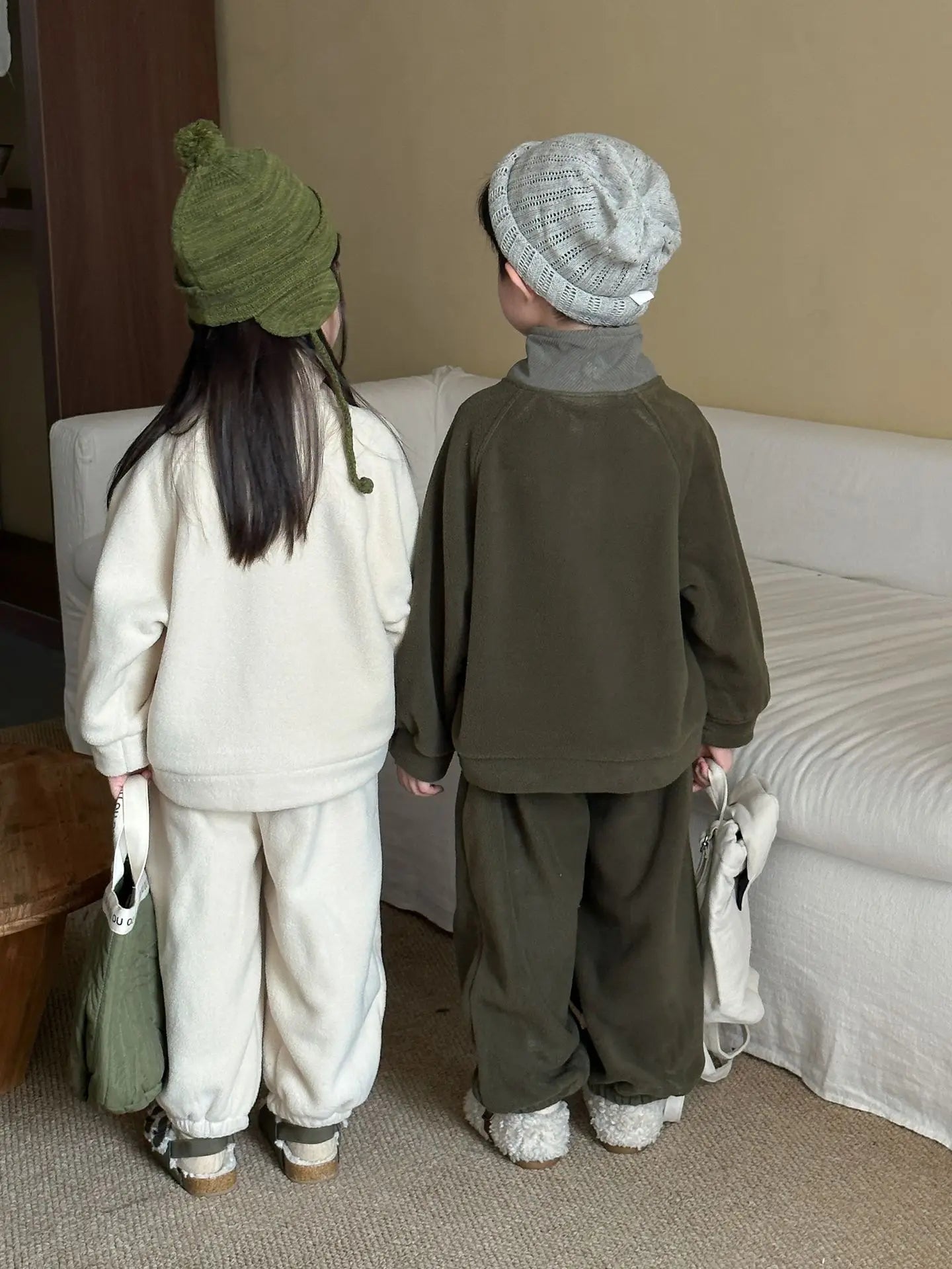 Unisex 2Pcs Autumn Winter Warm Clothing Set Fleece Hoodie and Pants Suit Turtleneck Double Fleece Kids Tracksuit