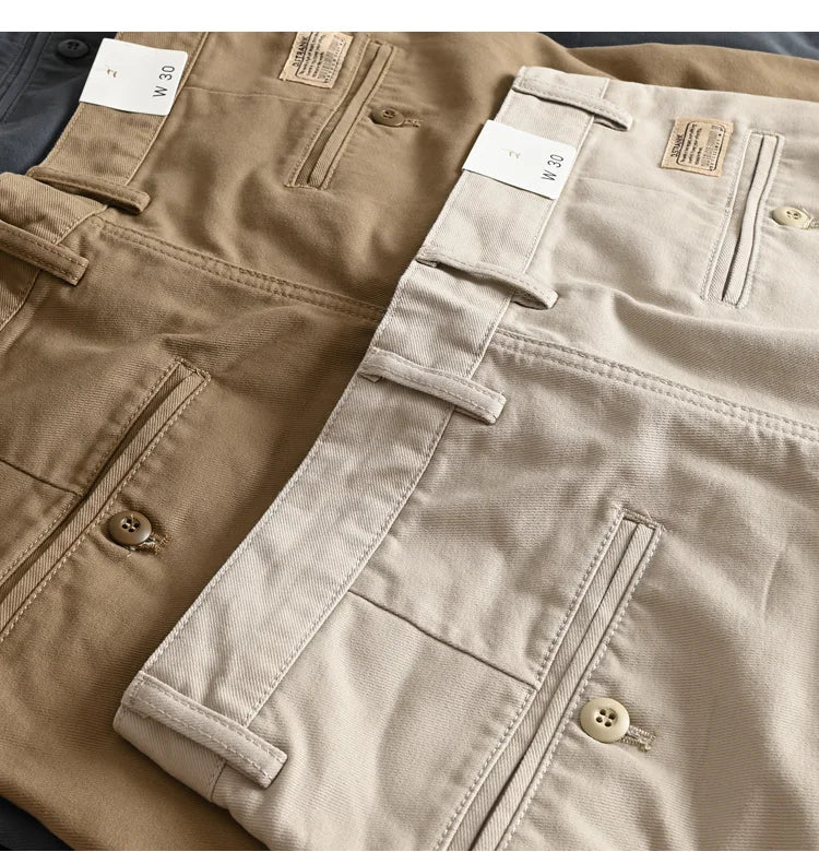 2025 Lente en herfst Nieuwe Amerikaanse retro geweven twill chino cargobroek Heren eenvoudige 100% katoenen gewassen casual rechte broek