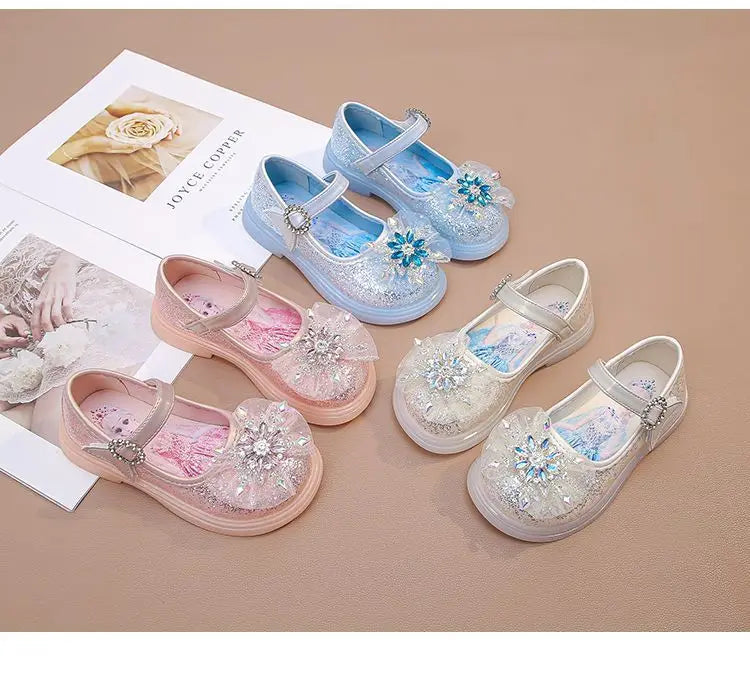 Disney Children High Heel Princess Elsa Party LED Light Shoes Summer Girls Sandals Baby Girls Crystal Blue Pink Shoes 23-34