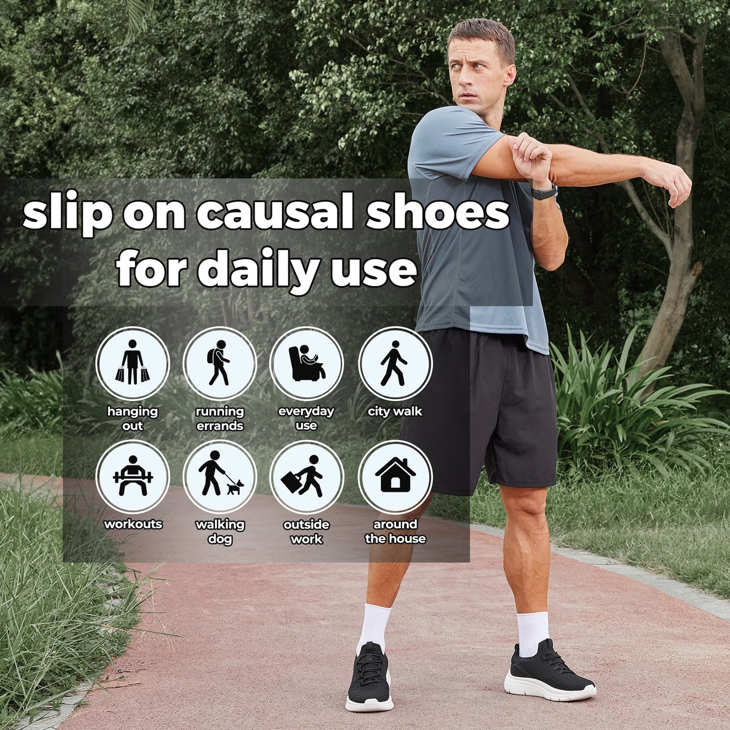 Men's Shoes Slip on Walking Sneakers Lightweight Wide Width for Flat Feet Plantar Fasciitis Heel Pain Relief