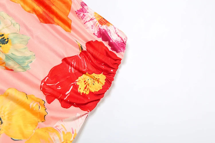 Floral Print 2 Piece Set Women Halter Low-Neck Backless Crop Tops + Skinny Splits Long Skirts Vacation Beach Style Suit