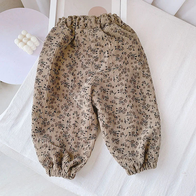 Nieuwe herfst meisjes jongens casual broek luipaardprint kinderen corduroy broek losse Koreaanse versie mode kinderbroeken 1-8T unisex