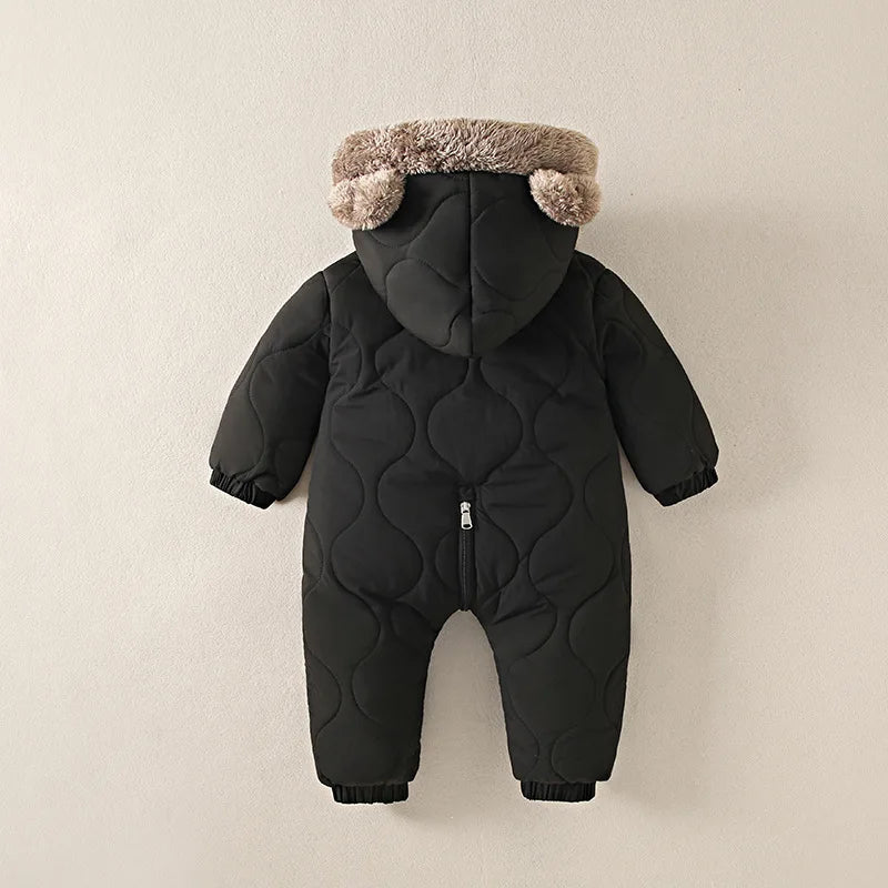 Baby's Winter Warm Clothes Fur Lining Rompers Fur Hoodie Jumpsuit Thicken Fleece Toddler Outfit 0-2Y
