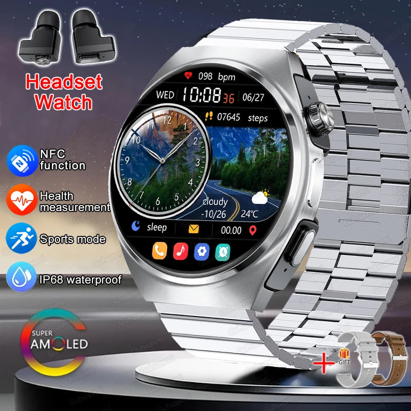 NFC Smart Watch Headset Two In One NFC Multiple Sports Track Health Monitor Sport Tracker Custom dial Watch - Compatible with HUAWEI, & Xiaomi IOS