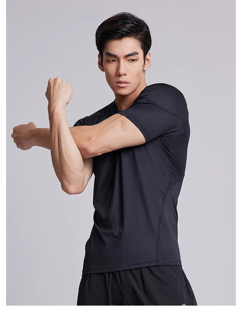 Fitness T-shirt Men's High Elasticity Breathable Tight Clothes Round Neck Basketball Running Training Short Sleeves