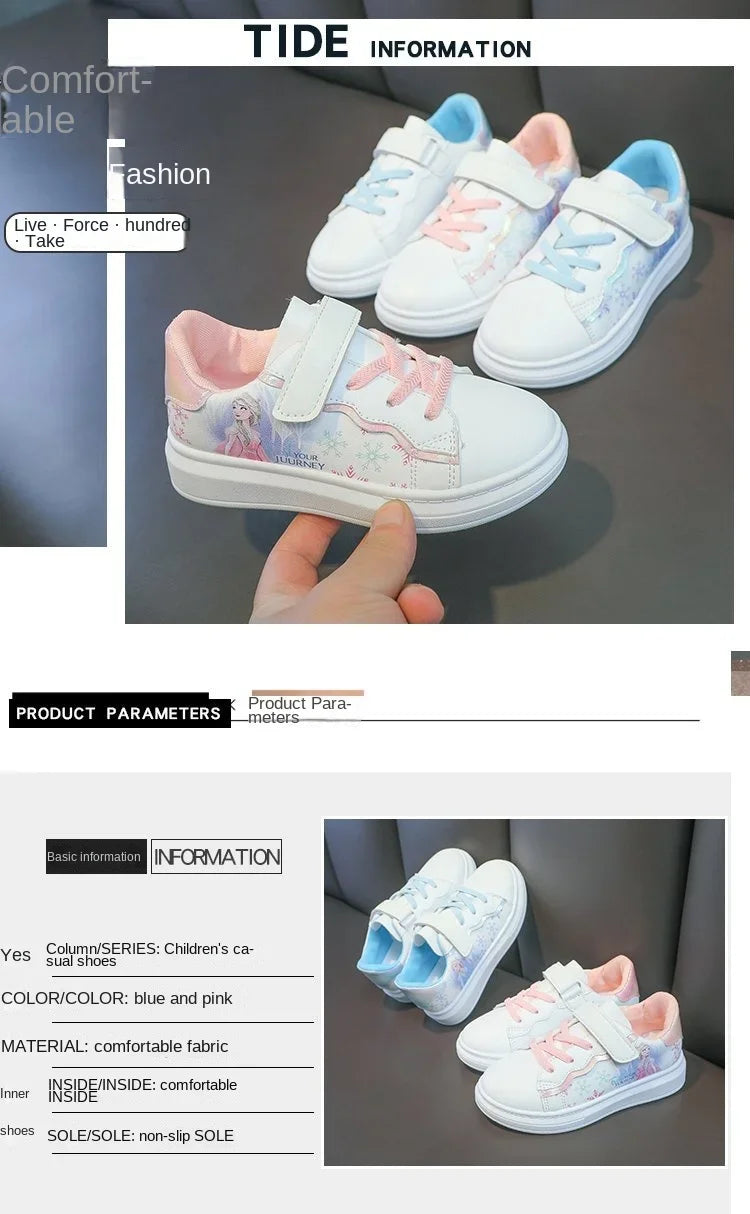 Disney Kids Girls Shoes fashion Children Sneakers Girls Elsa Frozen Princess Casual Sport Shoes Student Shoes Teen Shoes