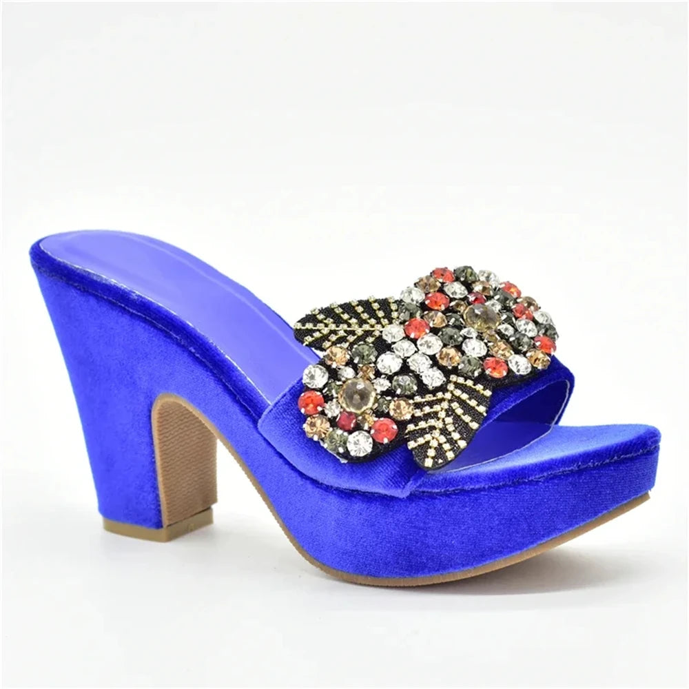 African Women Party Pumps Decorated with Rhinestone Shoes for Wedding Women Wedges Shoes for Women Platform Heels Nigerian Pumps