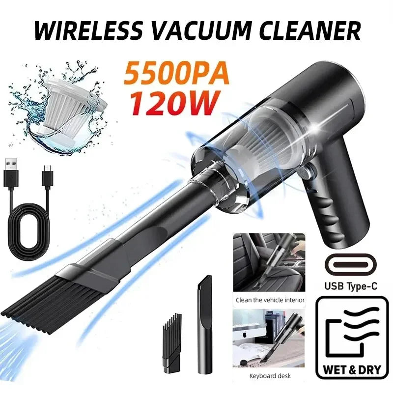 Portable Wireless Car Vacuum Cleaner – 120W High Power Cordless Vacuum for Home & Auto Cleaning