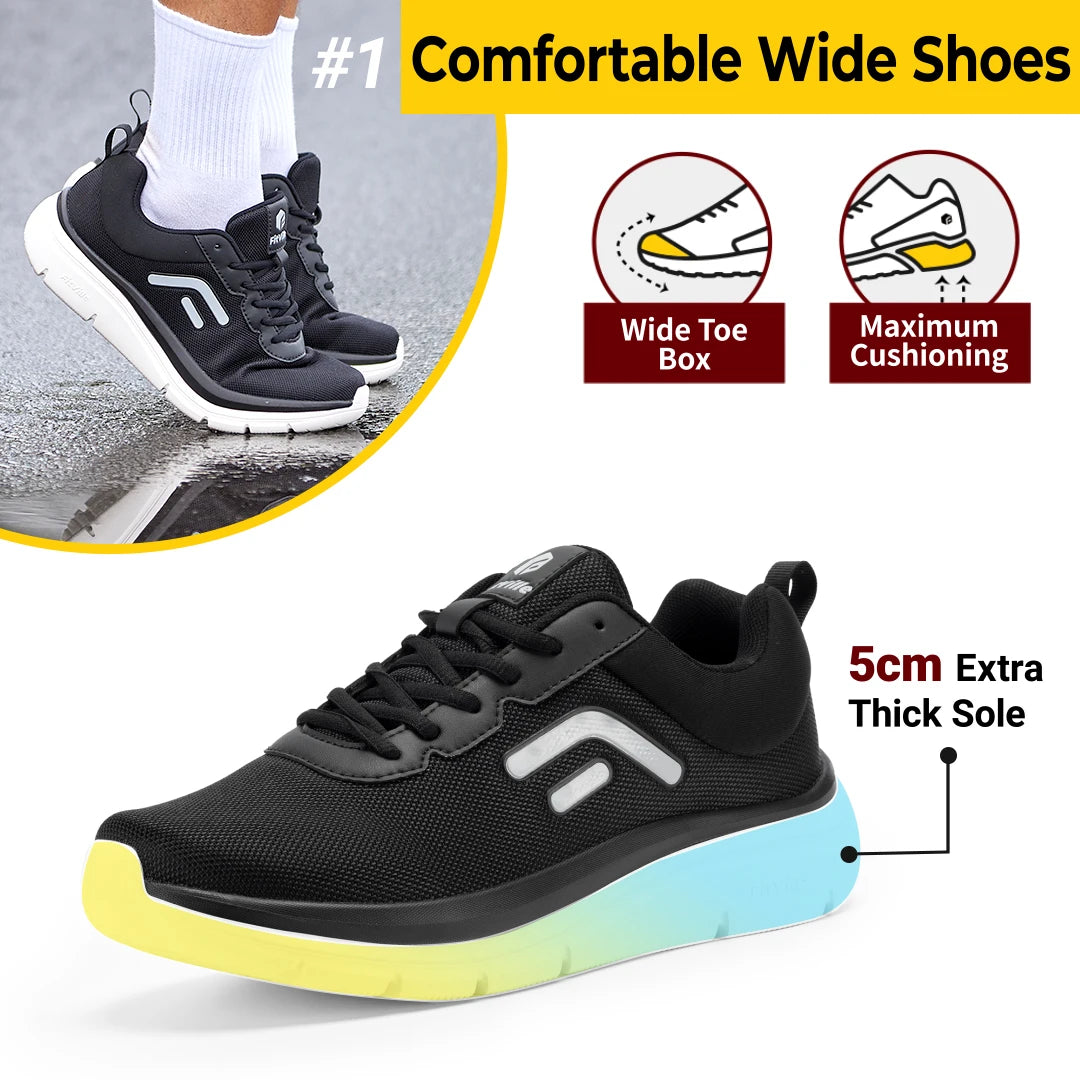 Men's Wide Width Thick Sole Walking Shoes - Lightweight And Breathable Sneakers For Plantar Fasciitis Pain Relieve