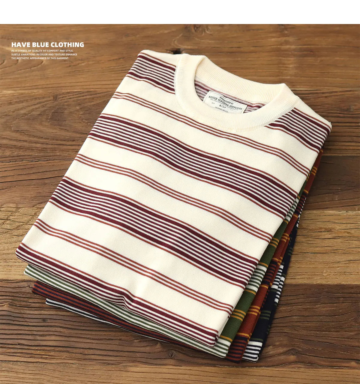 2025 Zomer Nieuwe Amerikaanse Retro 280G Korte Mouw O-hals Gebreid Gestreept T-shirt Heren Eenvoudig 100% Katoen Gewassen Casual Slim Tops