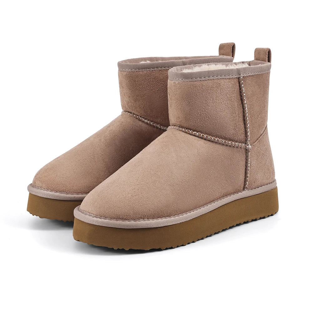 Women's Winter Classic Snow Boots Warm and Comfy Flat Furry Boots Outdoor and Indoor Non-Slip Fluffy Female Cotton Shoes