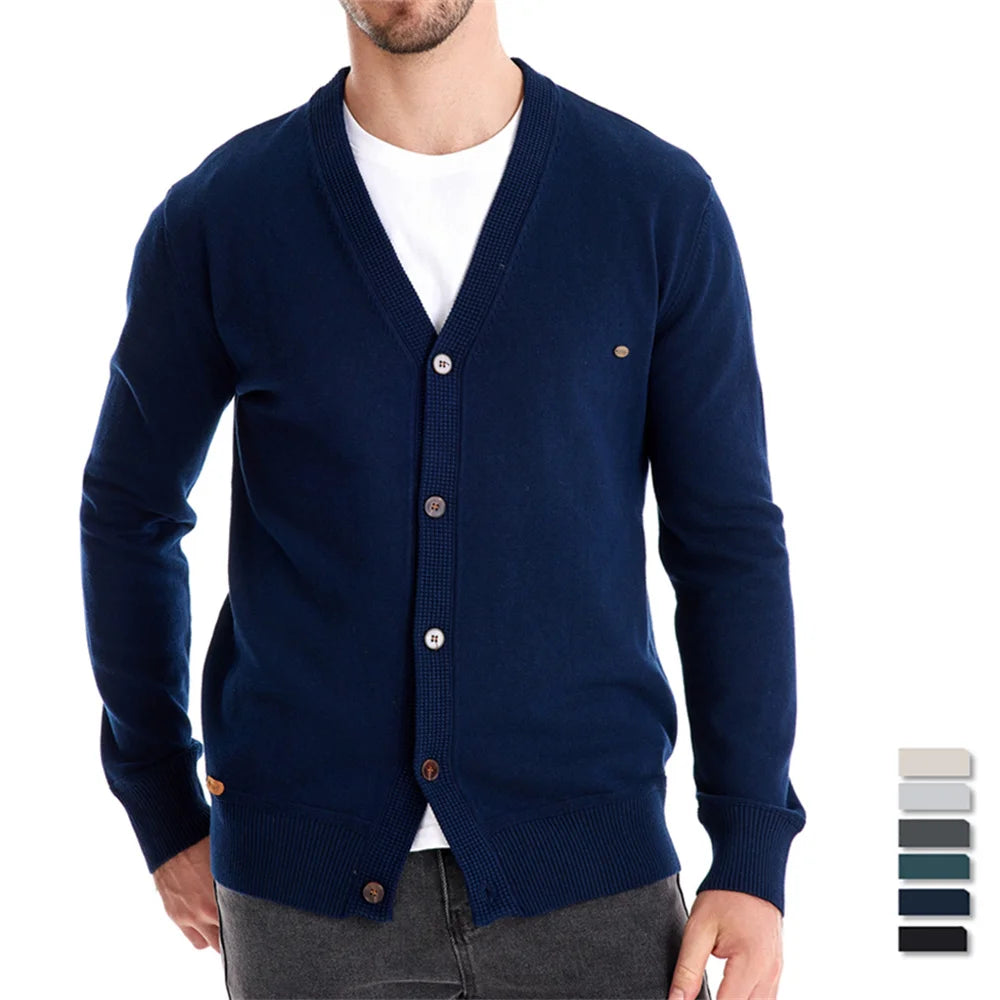 Men's Autumn Cotton Cardigan Sweater Casual Single Breasted Solid Colour High Quality Cotton Sweater For Men