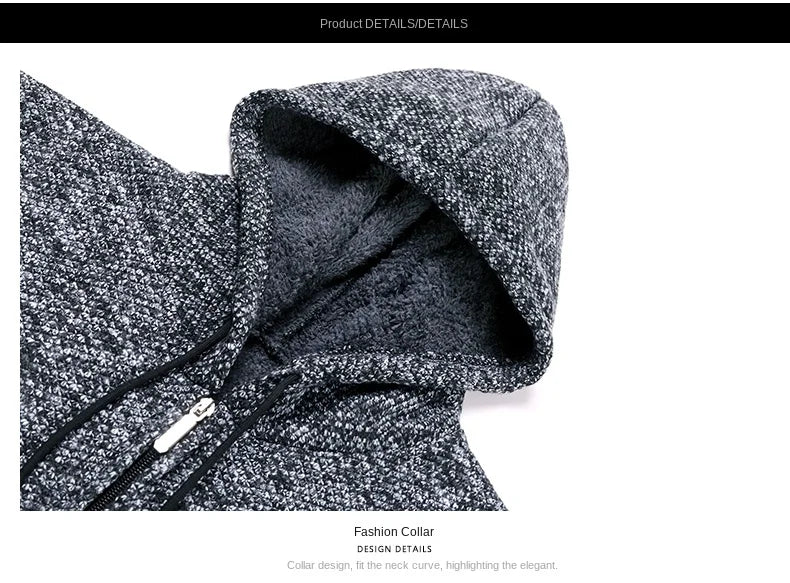 Men's High Quality Thick Plus Velvet New Brand Casual Fashion Hooded Jacket, Zipper Warm Patchwork Windbreaker Male Coats