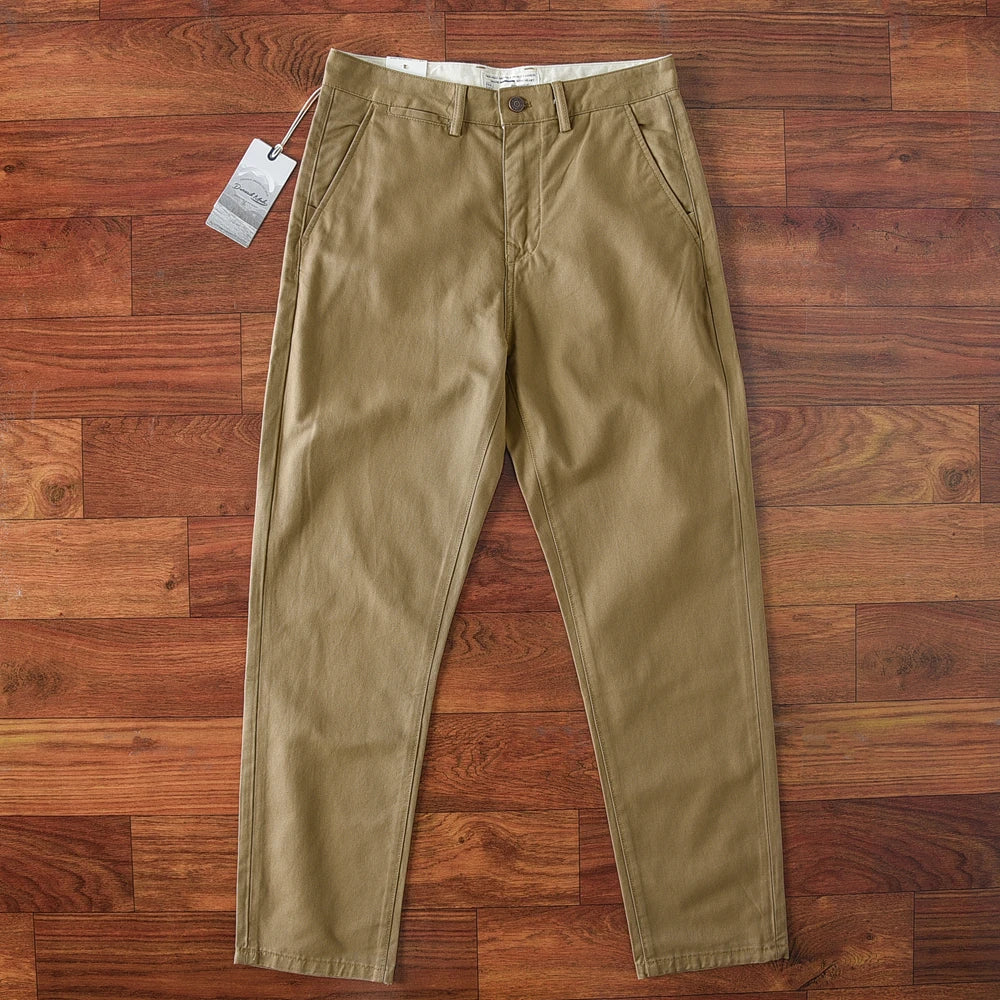 2024 Lente en herfst Nieuwe Amerikaanse retro zwaargewicht geweven keper casual broek Heren eenvoudige 100% katoenen gewassen rechte broek