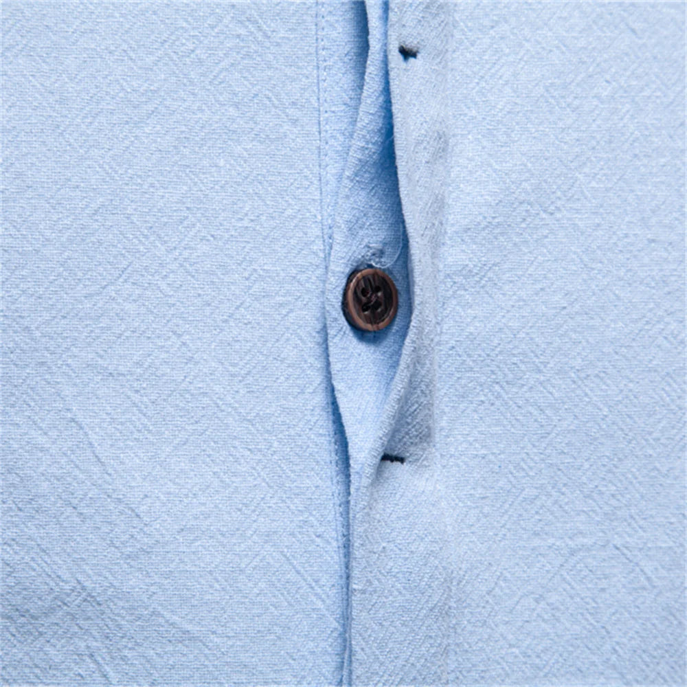 Men's Short Sleeve Solid Colour Linen Shirt Turn Down Collar Casual Summer Breathable Comfort Shirts for Men‌
