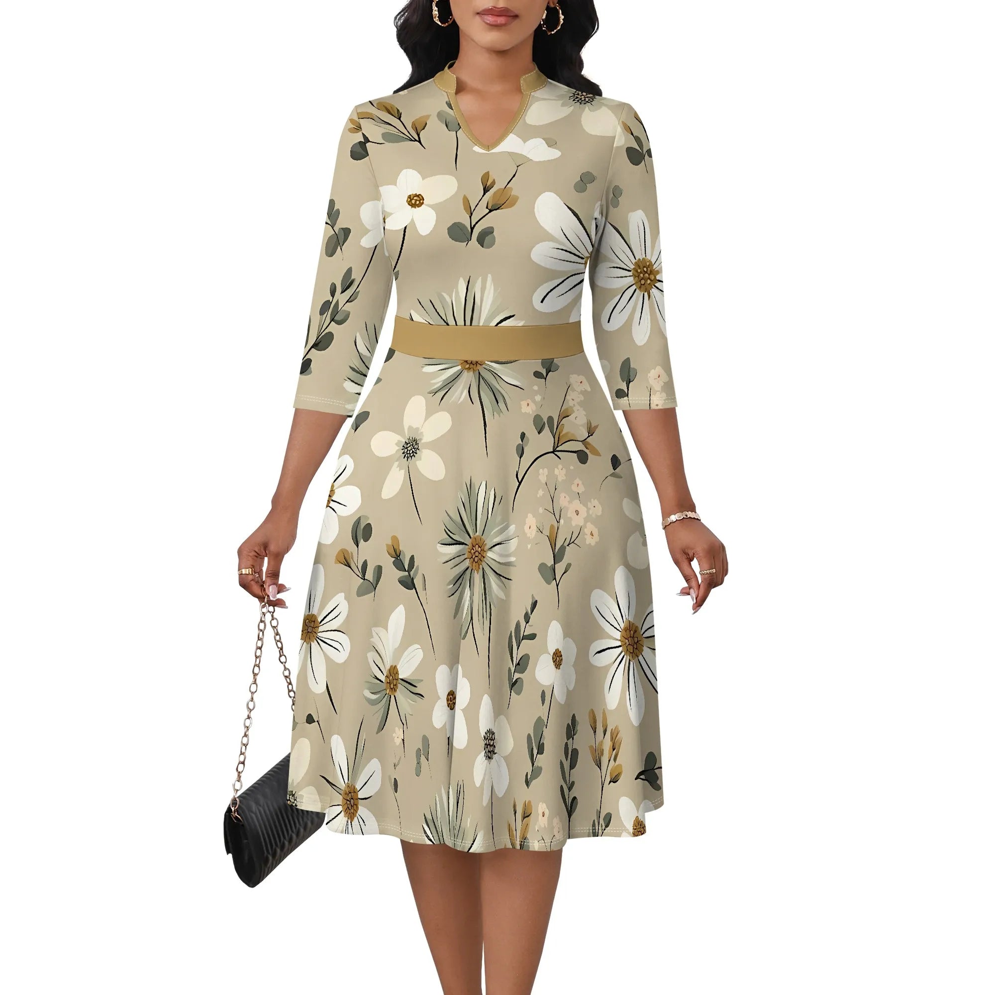 Women's Abstract Off Shoulder Maxi Dress 3/4 Sleeve Blue Gold Slit Party Evening