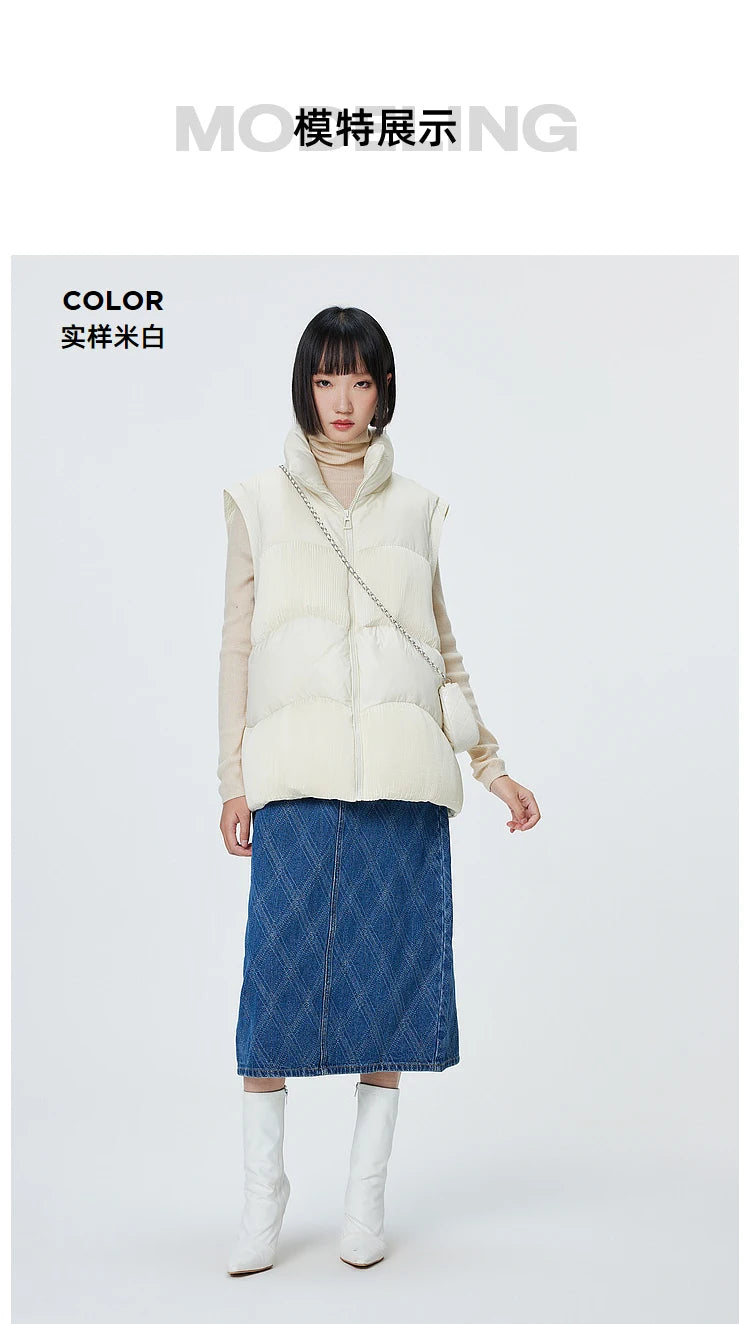 Women's Down Vest Loose Stand Collar, Solid Colour Duck Down, Sleeveless Jacket Basics Commuter For Ladies