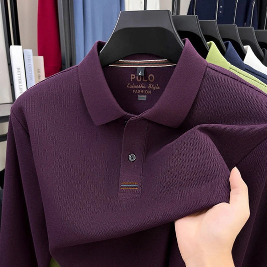 Men's Autumn 100% Breathable Cotton, Long-Sleeve Polo Shirt - Classic Cotton Collared T-Shirt With Business Casual Design
