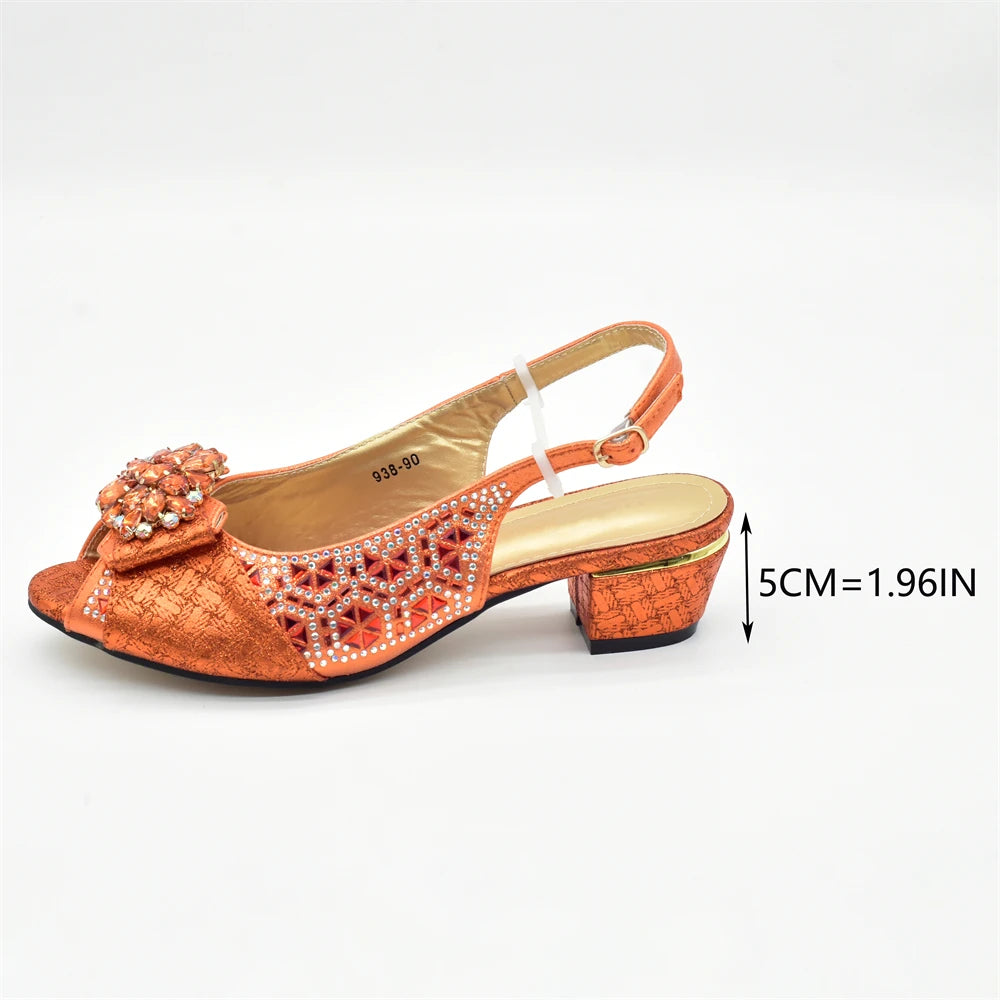 Orange Shoe and Bag Set Luxury Designer Shoes Women Matching Wedding Shoes and Bags Decorated with Rhinestone