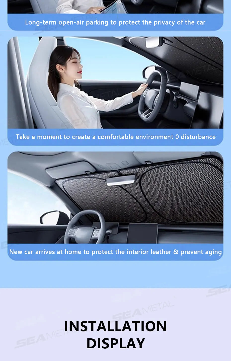 SEAMETAL 5-Layer Car Windshield Sun Shade Cover Foldable Thicken Front Window UV Refletive Sunshade Curtain Sun Protection Cover