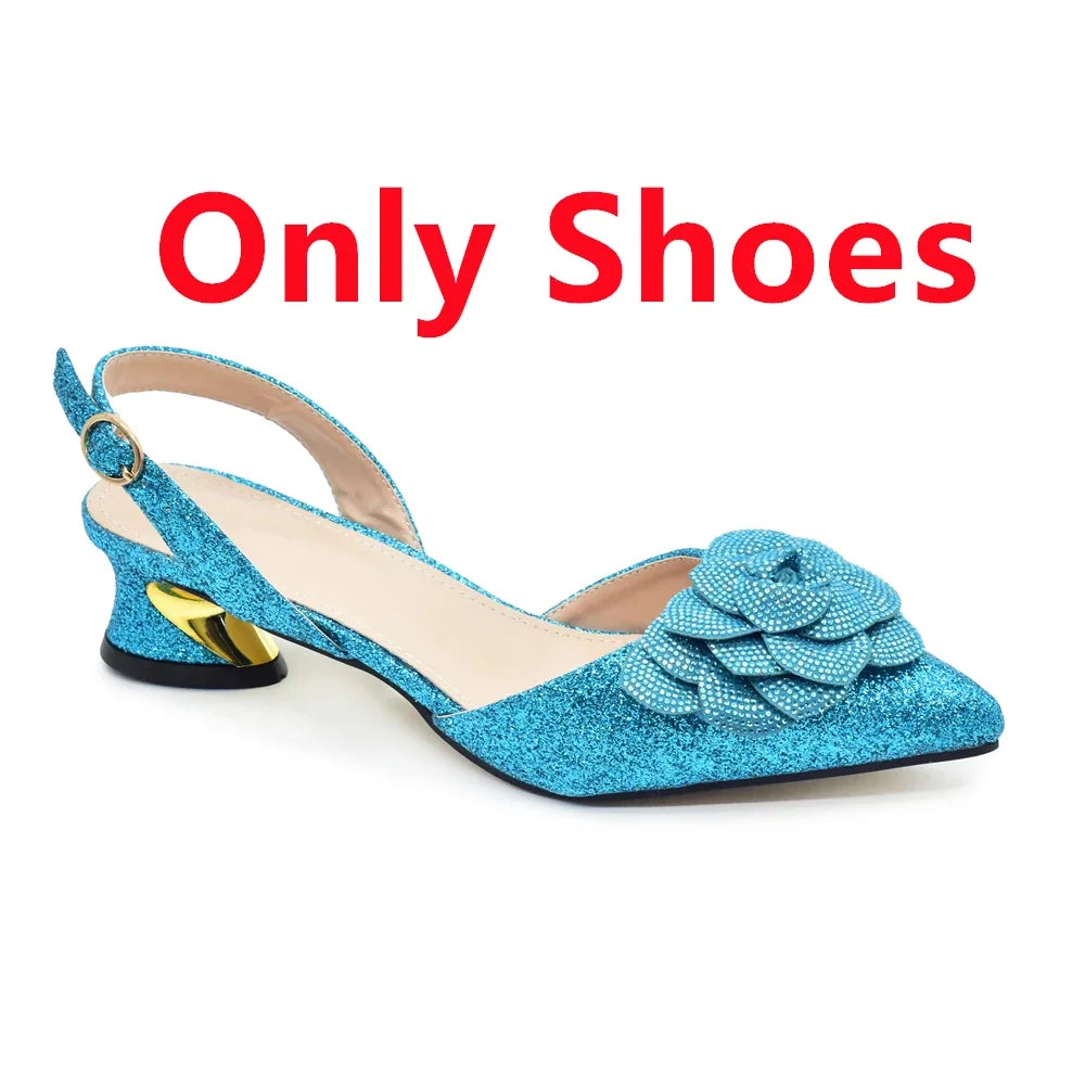 Designers Ladies Luxury Italian Party Shoes and Bag Set for Women Rhinestone-Decorated Suitable for Bride's Wedding