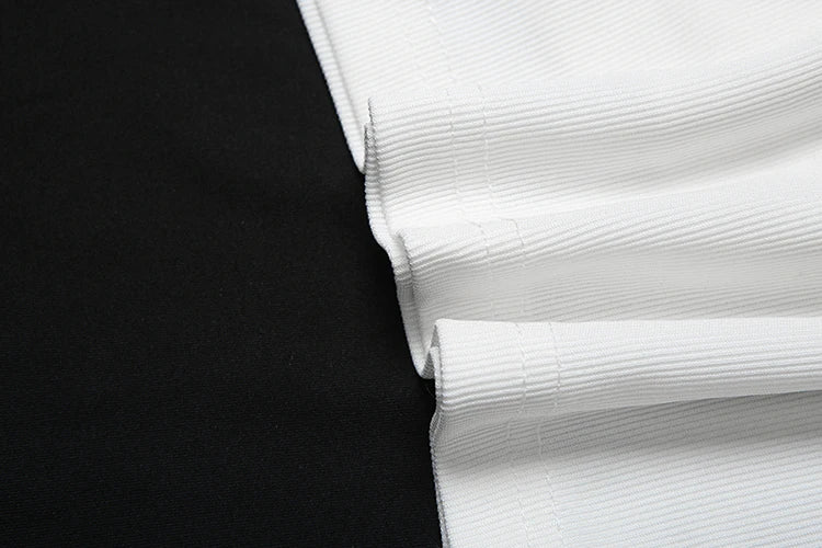 Casual Ribbed 2 Piece Set Women Black String Patchwork Tank Tops + Side Split Shorts Skirts Fashion Simple Classic Suit