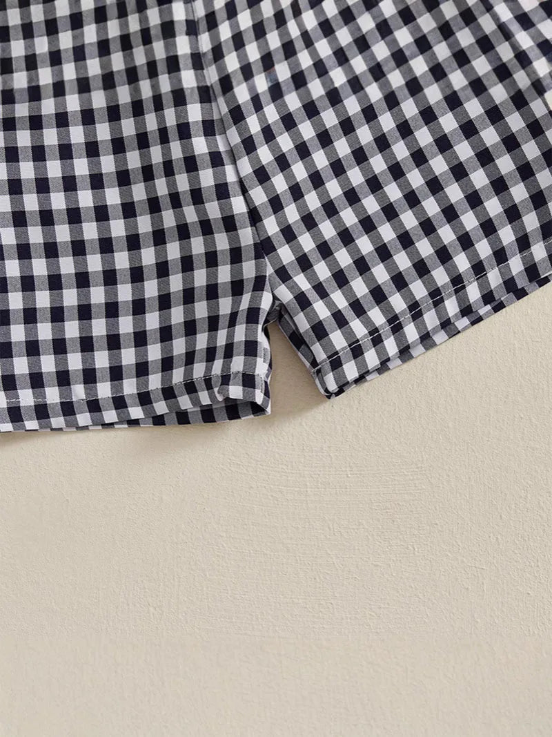 New Summer Kids Clothes Set Boys Girls Cute Patchwork Tops + Grid Short Children Casual Suit 2PCS 1-3Y Unisex