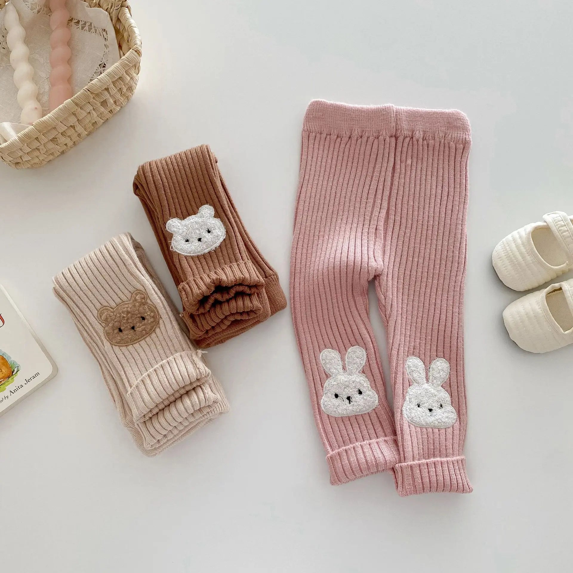New Autumn Kids Knitted Leggings Girls Cute Cartoon Skinny Pants Children's Baby Pit Strip Trousers 0-5Y Girls
