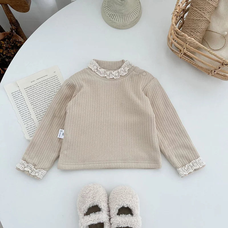 Winter Baby Blouse Infant Girls Boys Shirt Thicken Cotton Fur Lining Base Tops Unisex