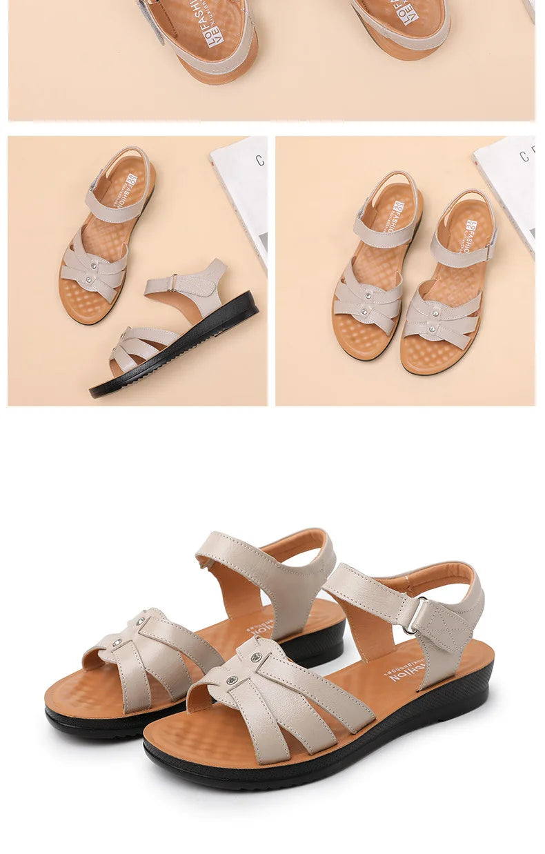 Women's Female Ladies Mother Genuine Leather Sandals Platform Shoes Non Slip Summer Cool Beach Hook Loop Plus Size 42 43