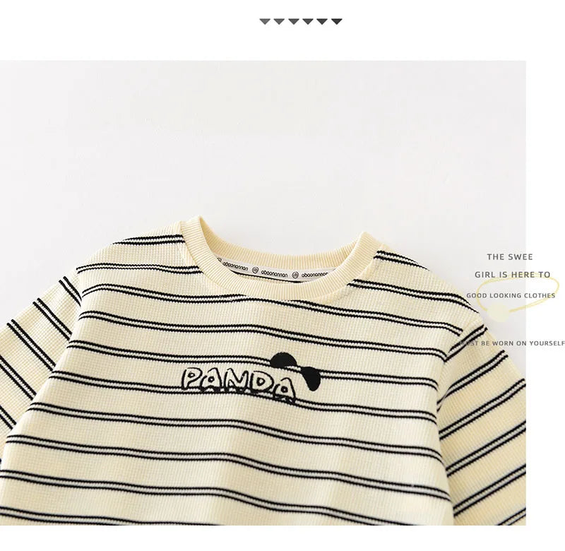 New Spring Kids Hoodie Children Cute Waffle Stripe Sweatshirt Girls Boys Thin Casual Design Pullover Shirt 1-5Y Unisex