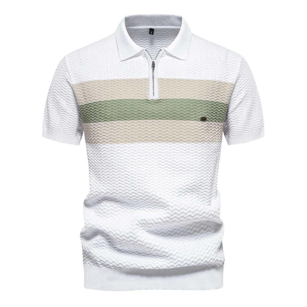 2024 New Summer Ribbed Knit Polo Shirt for Men Breathable and Cool Brand Quality Mens Textured Polo Shirts