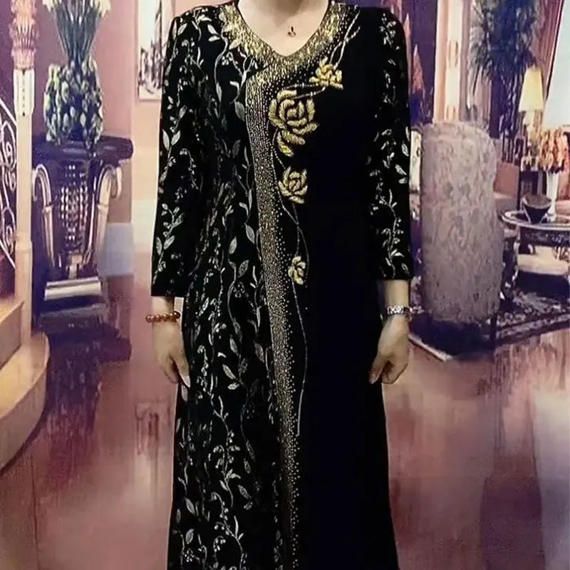 Elegante V-halsjurken met print voor woon-werkverkeer Lente Herfst Nieuwe A-lijn Dameskleding Lange mouwen Stijlvolle bloemenruiten Lange jurk