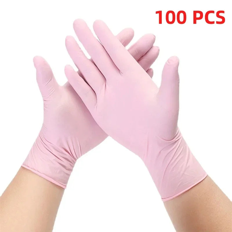 100 stuks roze nitril handschoenen wegwerp latex handschoenen poedervrij voor huishoudelijk gebruik, schoonheidssalon, keukenhandschoenen