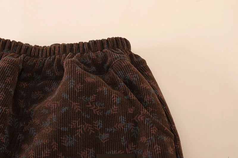 2024 New Children's Pants Girls Wheat Ear Printed Thick Trousers Winter Fur Lining Boys Warm Casual Pants 0-5Y Unisex